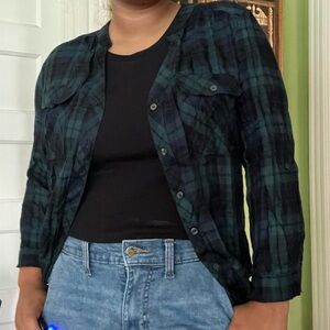 Hunter green and dark blue flannel